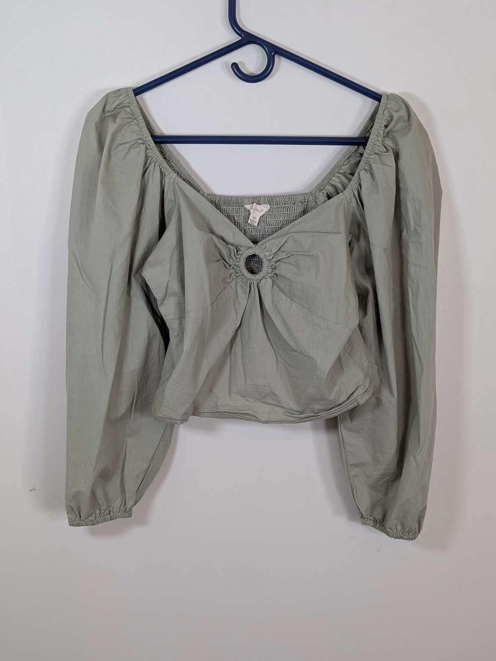 Sim And Sam Off-Shoulder Long Sleeve Top with Front Ring Detail - Sage